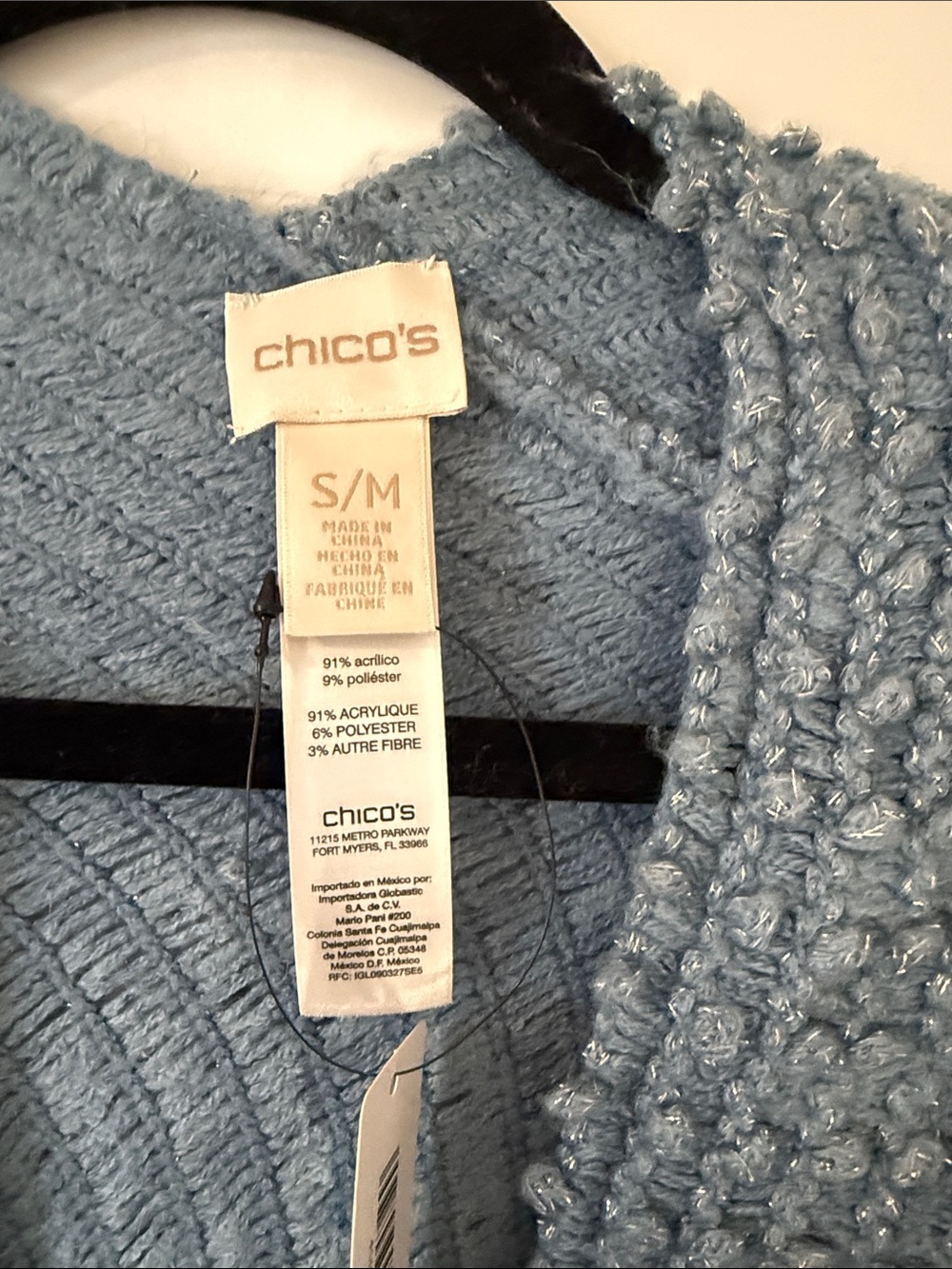 Chico's Light Blue Knit Fringe Poncho Wrap - Picture 2 of 6